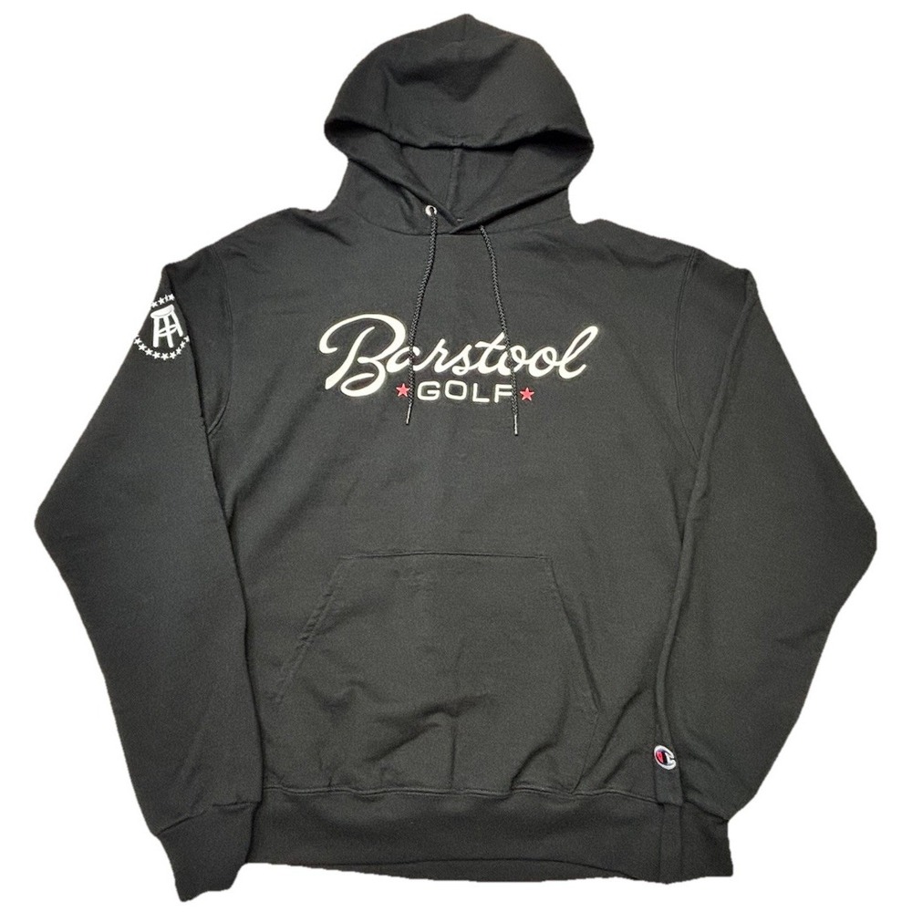 Barstool Golf Hoodie Champion Eco Mens Medium Black Spell Out Logo Pullover